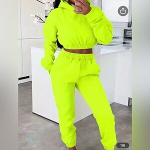 Neon Green Women's Hoodie and Jogger Set